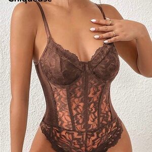 Chic Brown Lace Bodysuit